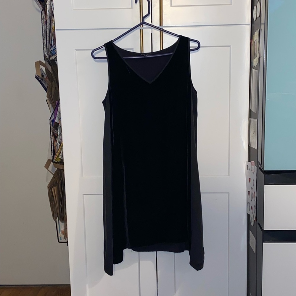 Eileen Fisher Black Velvet Silk Tunic V-Neck Mini Dress - Picture 3 of 10